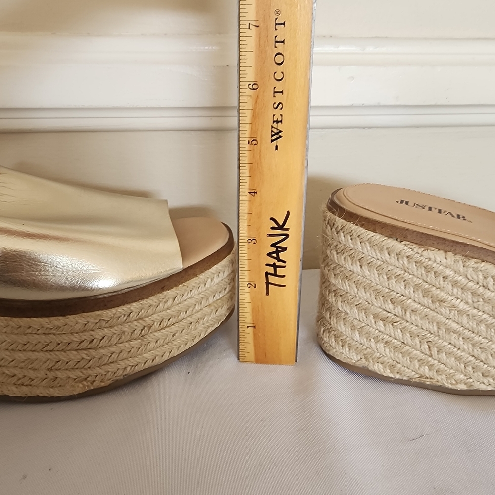 Justfab Cork Wedge Slide Gold Size 9 - Picture 6 of 8